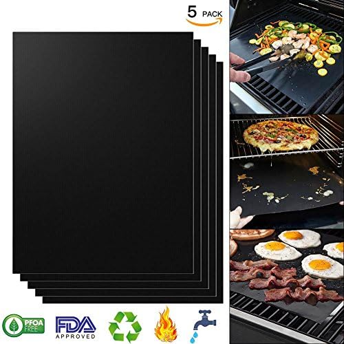 Grill Mats Nonstick Grill Mats for Gas Grills, Essential Grilling Accessories for Home Cooks and Grillers PFOA Free, Reusable with - Set of 5 (Black)