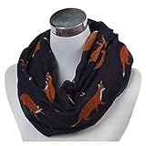 GERINLY Cute Fox Print Infinity Loop Scarves For Women (Navy Blue)