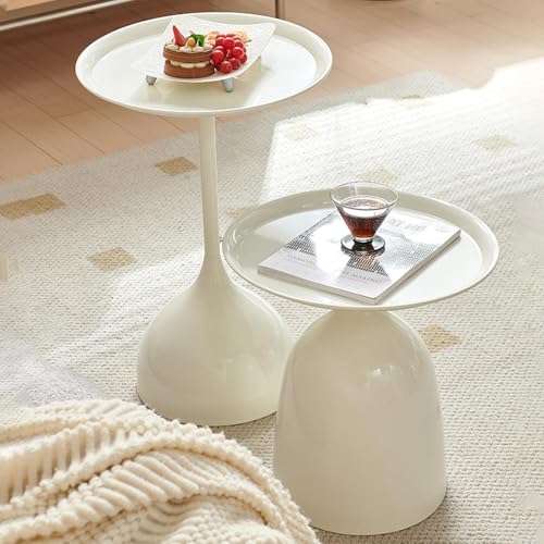 Coffee Table, Black Metal End Table for Living Room, Round Side Table, Bedside Table, Mid Century Circle Accent Table for Small Spaces Easy Assembly Modern Coffee Table for Bedroom Living Room (White)