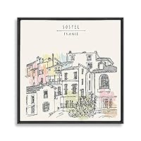Framed Canvas Wall Art Travel Architecture Sketch Canvas Prints Home Artwork Decoration for Living Room,Bedroom - 16x16 inches