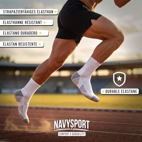 NAVYSPORT 6P Chaussettes de Sport en Coton Homme et Femme | Socquettes Chaussettes Basses Mi-Hautes Hautes | Technologie DRI-WIK d’Évacuation de l’Humidité | Talon, Pointe Renforcés | Lot de 6 Paires