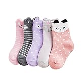 MKLOT 5 Pairs Assorted Non Skid Kids Cozy Ankle Cotton Socks Baby Boys Girls Toddler Walker Stretch Cartoon Footsocks Sneakers Crew Socks With Grip For 9-12 Years Old Kids
