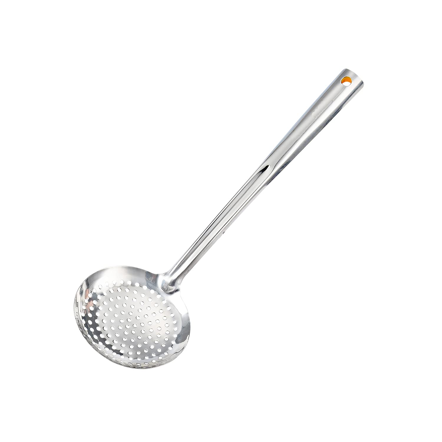 TENTA KITCHEN Dia 12CM One-Piece Stainless Steel Skimmer/Slotted Spoon/Strainer Ladle With ABS Plastic Heat Resistant Handle