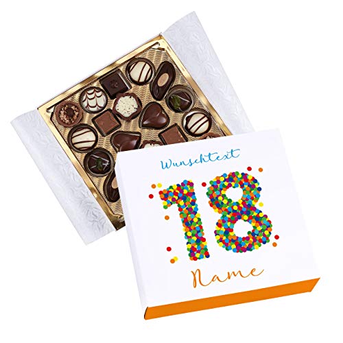 Herz & Heim® Lindt Geschenk-Pralinen zum 18. Geburtstag - in persönlicher Banderole mit Wunschtext und Name
