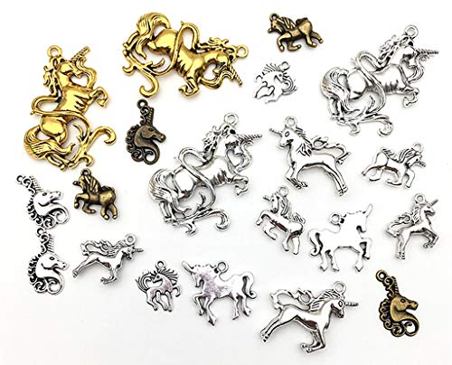 Kinteshun Unicorns Charm,Holy Horse Animal Charm Pendant Bead for DIY Jewelry Making Findings(20pcs,Silver Bronze and Gold Tones) - Thumbnail 2