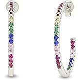 Colourful Rainbow Cubic Zirconia Round Hoop Earrings 14k White Gold Plated Sterling Silver Jewelry Gift for Womens