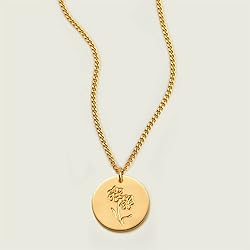 MEVECCO Gold Birth Flower Coin Necklace for Women