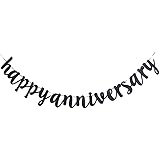 Happy Anniversary Banner, Funny Black Paper Sign Decors for Wedding Anniversary Party Supplies