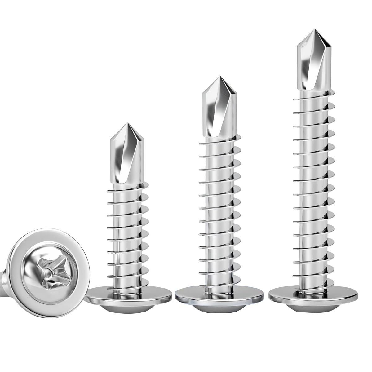 Qrity 100 PCS Self Tapping Screws M4.2 x 10 mm, Drill Tail Self Drilling Fastener, Stainless Steel, Round Head Phillips