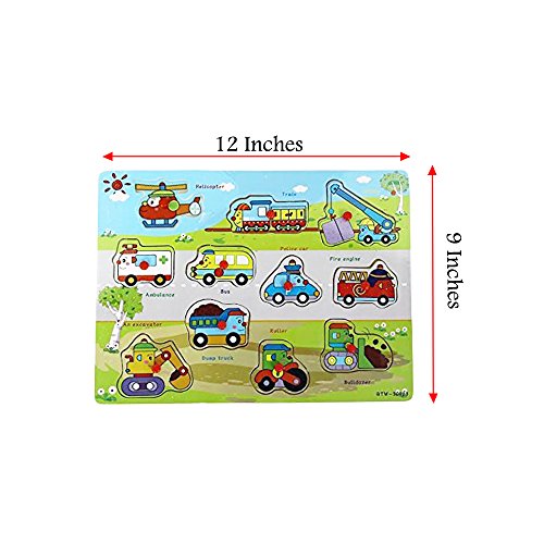 Toy Cubby Kids Toddler Wooden Pegged Vehicle Puzzle Board Set- 2 to 3 inches Vehicles Puzzle Piece