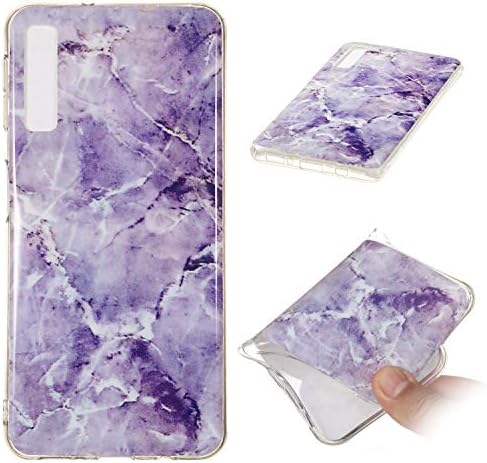 QFUN for Samsung Galaxy A7 2018 (A750) Marble Case with Screen Protector,Unique Pattern Design Skin Ultra Thin Slim Fit Soft Gel Silicone Case, Shockproof Anti-Scratch Protective Cover - Light Gray