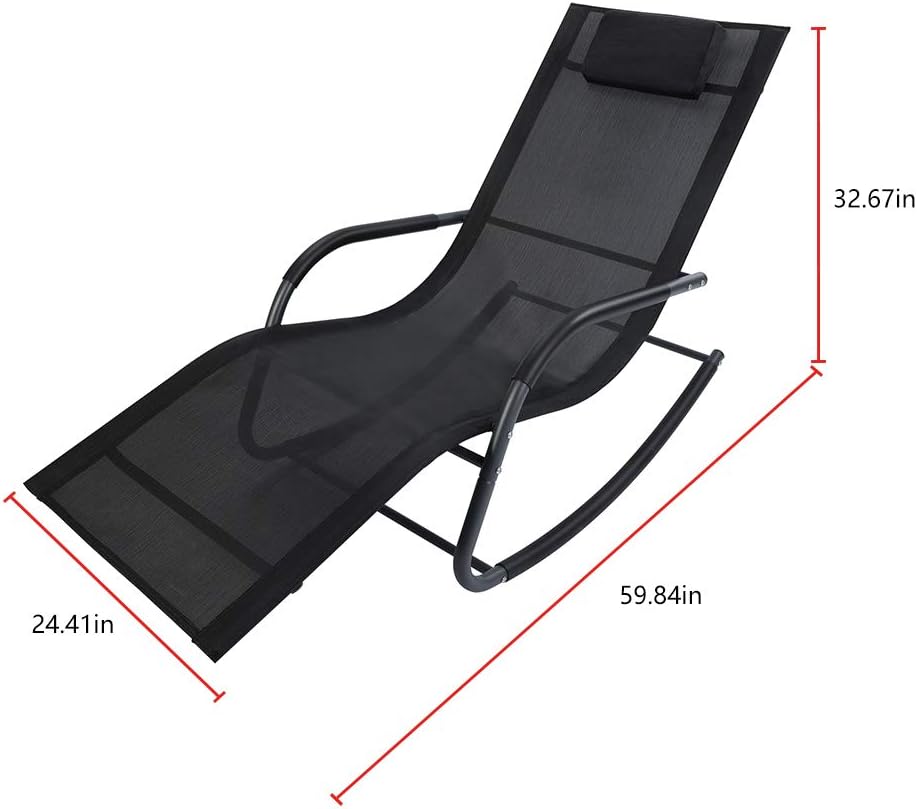 AGESISI Rocking Lounge Chair Reclining Chair Textilene Mesh Patio Zero Gravity Chaise with Pillow for Beach Yard Pool Outdoor Indoor, Black: Kitchen & Dining