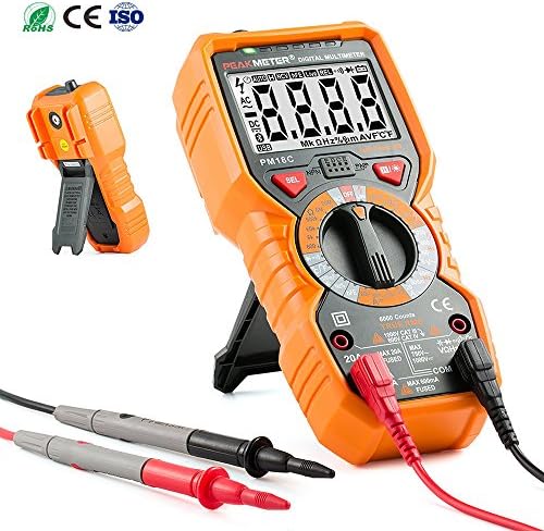 Digital Multimeter, Dinlly PM18C Multifunctional Auto Ranging Multitesters Support Voltage Current Resistance Frequency Tests Continuity Transistors Diodes Test, LCD Backlit Flashlight - Orange