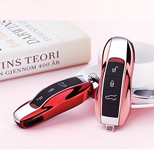 ontto for porsche Keycase Keyless Key Fob Shell Cover Entry Skin Protectors with Keyring Red - Image 5