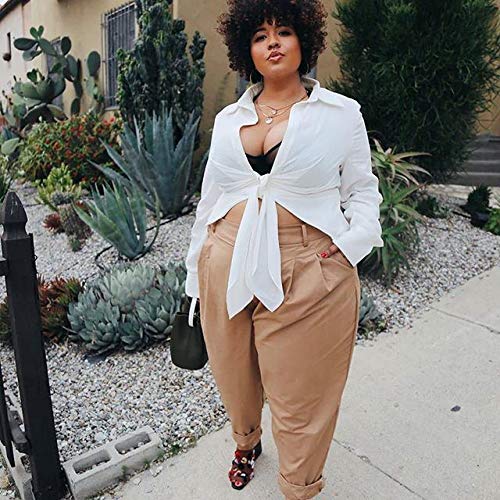 Donnalla 2019 Women Deep V Neck Long Sleeve Shirt Tie Front Kimono Cover Up Casual Blouse Tops (White, Size L)