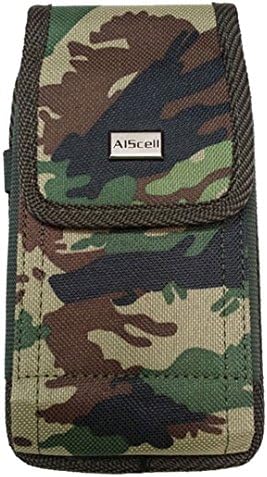 Kyocera DuraForce Pro~Pouch Holster RUGGED Camouflage Nylon Canvas Flap Case with Duty Metal Belt Clip Belt Loop+Carabiner Ring Hook [fits with protective cover case or naked phone](CAMO)