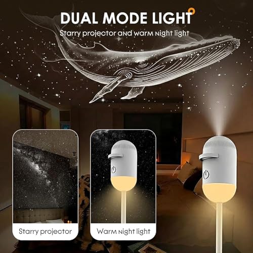 2-in-1 Galaxy Projector Night Light, Starry Sky Projector with 360° Remote Control, USB Powered Portable Star Projector for Bedroom, Multiple Projection Films, Warm Soft Light (12touy Pattern)