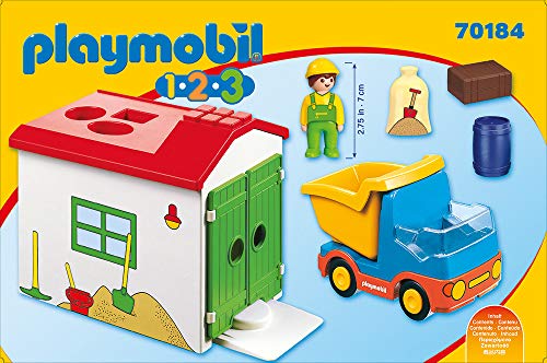 PLAYMOBIL 1.2.3 70184 LKW mit Sortiergarage, LKW durch Garagendach mit passenden Löchern für Ladung befüllbar, ab 1,5 Jahren – Bild 4