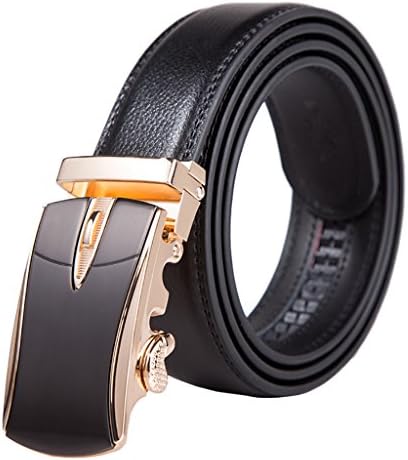 Dnux Men's Leather Belt 35mm Automatic Ratchet Buckle Strap with Elegant Gift Box (Gold Buckle B40)