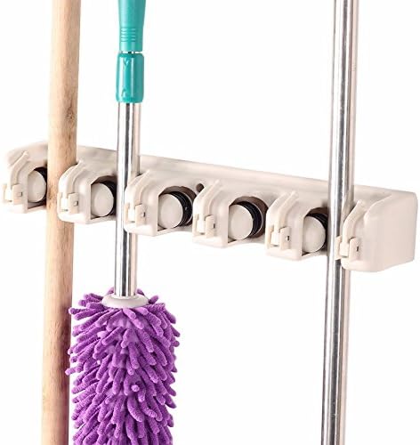 Kitchen 5 Position Wall Mounted Hanger Storage Mop Broom Holder Tool Plastic Brush Broom Organizer
