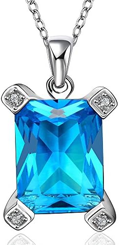 Lovav Party Prom Inlaid Blue Square Crystal Cubic Zirconia Platinum Plated Women's Gift Pendants Necklace