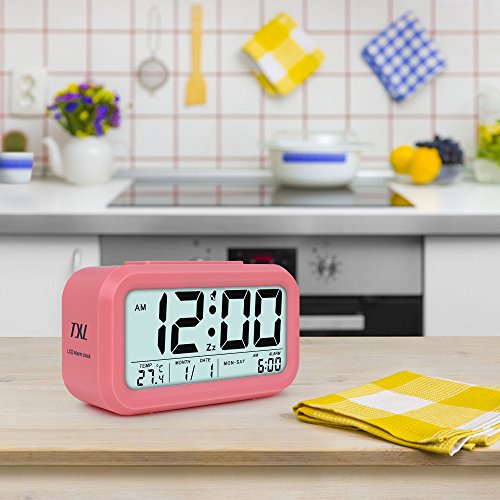 TXL 5.3" Digital Alarm Clock Student Clock Display 1 Alarm/Calendar, Snooze/5s Backlight, Battery Operated Bedside Desk/Shelf Clock for Kids/Teens/Home/Office/Travel-Pink - Thumbnail 6