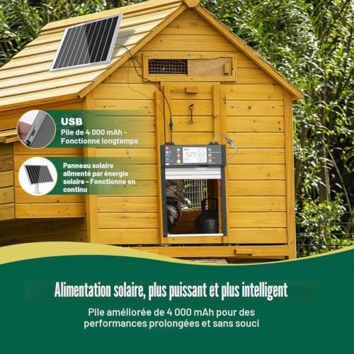SARELLIT Automatic Solar Chicken Coop Gate with APP and Remote Control, WiFi with Real Time Status, Timer and Light Sensor, Anti-Pinch, Battery 4000mAh
