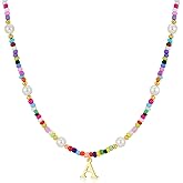 M MOOHAM Valentines Day Gifts for Kids Teen Girls - Colorful Initial Necklaces for Girls Women Kids, Beaded Pearl Choker Necklace for Women Trendy, Birthday Gifts Teenage Girl Teen Kid Jewelry