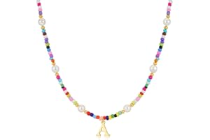 M MOOHAM Colorful Initial Necklaces for Girls Women Kids - Christmas Stocking Stuffers Beaded Pearl Choker Necklace for Women Teen Girl Gifts Trendy Personalized Letter Birthday Gifts Kids Jewelry