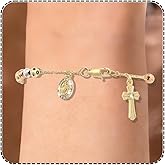 J&H DiaJuvelo Rosary Bead Cross Bracelet 14k Gold Plated Virgin Mary Bracelets Non Tarnish Religious Catholic Virgen de Guadalupe Jewelry Catolicos Rosarios Confirmation Baptism Charm Gifts for Women