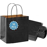 COGLARING 50Pcs Black Gift Bags with Handles - 11x5.9x11 Inch Paper Bag for Parties, Shopping, Grocery & Takeout - Black Paper Gift Bags Bulk