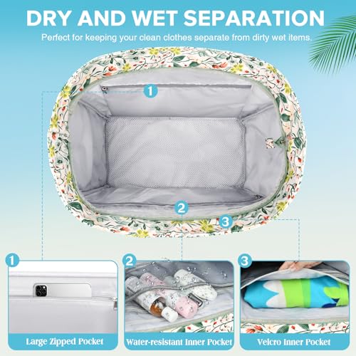 LUROON Large XXL Family Beach Bag with Zip, Waterproof, Women's Beach Bag, Foldable, Shopper, Beach Bag for Travel, Shopping, 50 x 35 x 20 cm, green