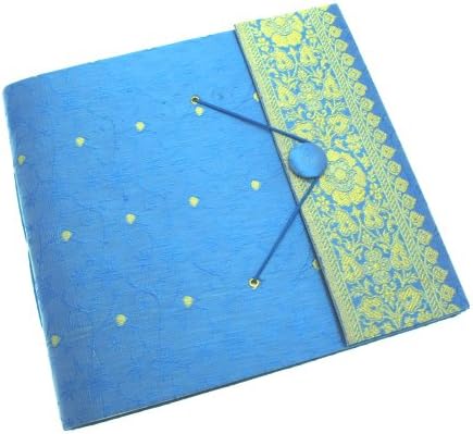 Sari Fabric Cover Photo Album Large | Blue | 30 Pages to fit 120 6x4 or 60 7x5 Photos | Fair Trade & Handmade | Scrapbooking and Crafting Picture Album