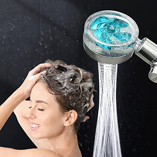 High-pressure shower head ，fan shower head water saving shower heads with hose and filter,turbo spa shower head propeller shower head (bule)