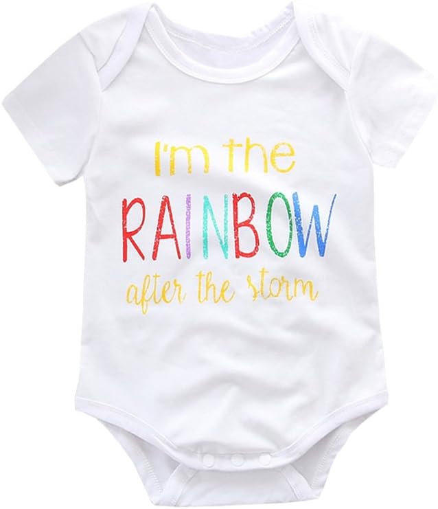 OUTGLE Newborn Baby Girl Long Sleeve Romper + Rainbow Trousers + Hat Clothing Set Outfits