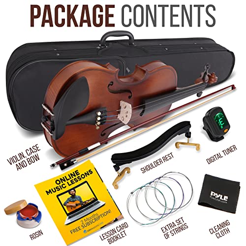 Pyle Full Size Beginner Violin Starter Kit, Violin Starter Package with
