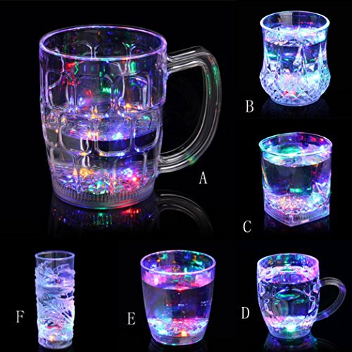 Transer Distinctive Flashing Led Wine Glass Light Up Barware Drink Cup Party Wedding (C, Clear)