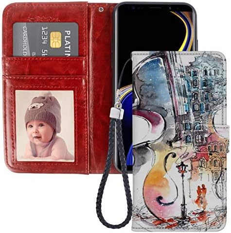 Violin Street corner love Samsung Galaxy Note 9 Case PU Leather Wristlet Folio TPU Stand Case with Card Slots Magnetic Closure Wrist Strap for Samsung Galaxy Note 9 Wallet Case Violin Street corner lo