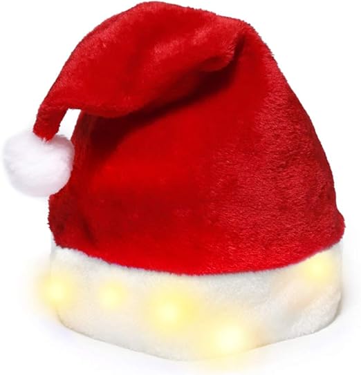 Bireegoo 1Pcs Christmas Hat Santa Hat with 8 LED Lights flannel