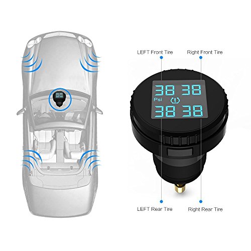 KOLSOL TS61 Tire Pressure Monitoring System TPMS, Wireless Real-time Cigarette Lighter Plug TPMS and Temperature Gauge with 4 External Sensor