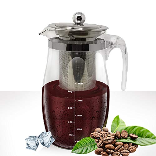 Click Here to See More Images Cold Brew Coffee Maker Coffee Pot by Matcha Organics | 30 Ounces, 900ml | Stainless Steel At Home Tea Brewer | Make Hot, Cold Tea and Coffee | Mini Portable Size Great for Travel MZ-D05,ML900