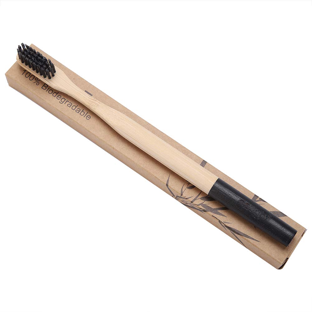 Oumefar Bamboo Toothbrush, Oral Care Toothbrush Natural Bamboo Toothbrush Nylon Small Brush Head Biodegradable Soft Bristle Toothbrush 6 Colors for Adult(Black)