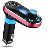 i-SUPERSIM Bluetooth Car Kit Bluetooth FM Transmitter Wireless Multifunctional In-Car Handsfree Calling with Dual USB Car Charger (Red)