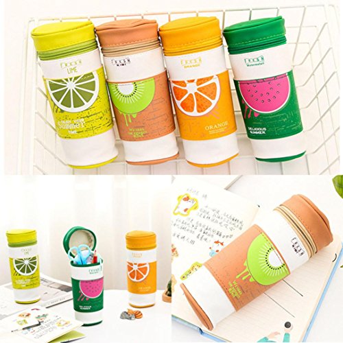 Creative Pencil Case,lotus.flower Cartoon Telescopic Stationery Stand up Pencil Case Cute Pouch Pen Case Desk Pencil Holder Cosmetic Makeup Organizer Bag Fruit Series with Zipper Closure (Kiwifruit)