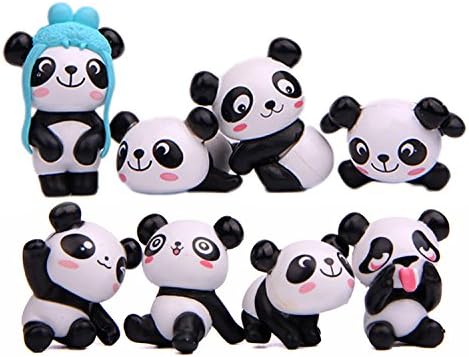 laozhen 8 PCS/Set Cute Cartoon Pot Plant Happy Panda Decoration Doll Toys PVC Miniature Status Figurine for Home Decor