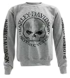 HARLEY-DAVIDSON Men's Pullover Crew Sweatshirt H-D Willie G Skull Gray 30296655