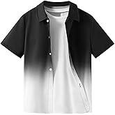 Haloumoning Boys Button Down Shirts Short Sleeve Gradient Shirt Kids Summer Casual Beach Hawaiian Shirts 5-14Y