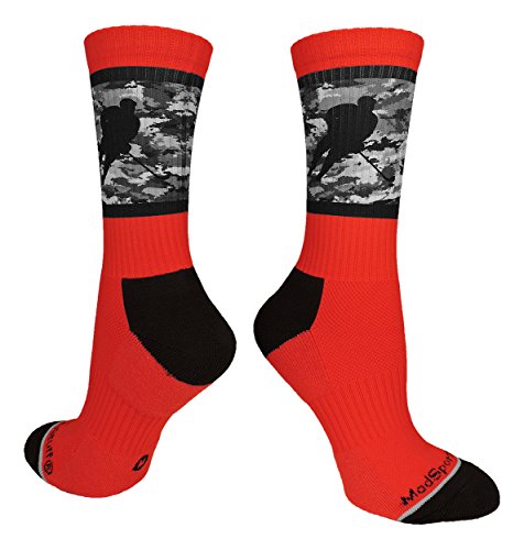 image for MadSportsStuff Hockey Player Crew Socks (Red/Black Camo, Medium), mens