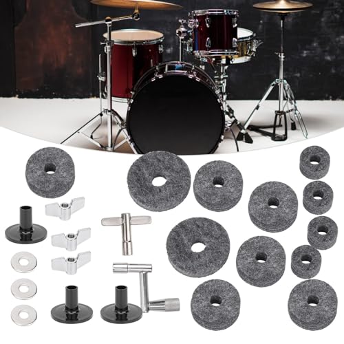 23Pcs Drum Felt Pad Cymbal Kit Non-Slip with Base, Wing Nuts, Washer, Improve Sound Quality and Performance (Gray)