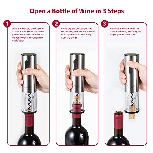 Electric Wine Opener Gift Set with Foil Cutter, Mini Wine Pump Sealer and Stopper with Date Marker, Wine Aerator Pourer and Batteries Included 7717-W102-03